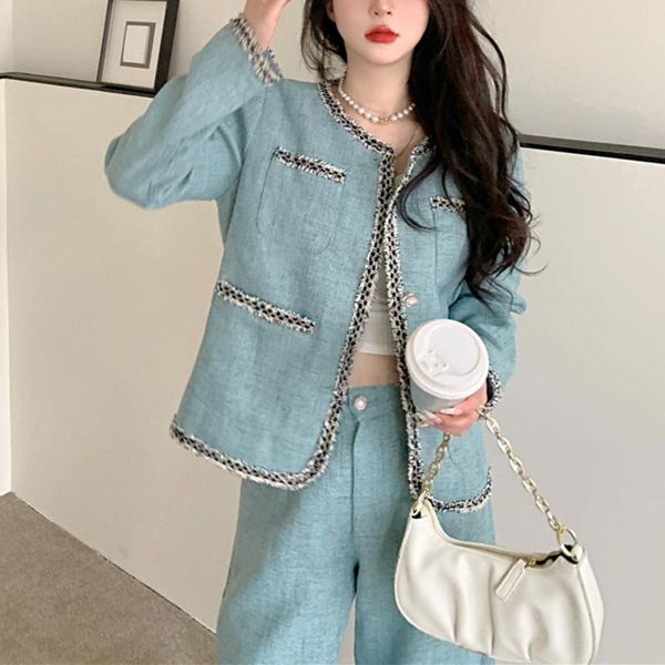women's two piece pants autumn vintage tweed 2 set women woolen jacket coat + pant sets ensemble femme suits, White
women's two piece pants autumn vintage tweed 2 set women woolen jacket coat + pant sets ensemble femme suits, White