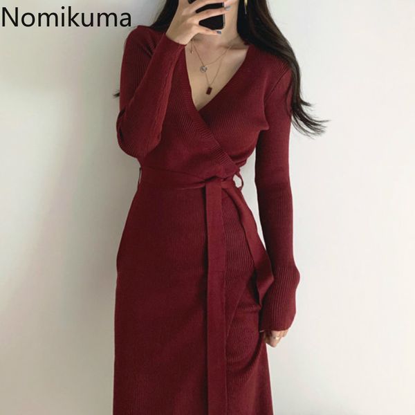 nomikuma dress women korean chic v neck cross design slim fit lace up waist knitted dresses solid color vestidos mujer 3d704 210514, Black;gray
nomikuma dress women korean chic v neck cross design slim fit lace up waist knitted dresses solid color vestidos mujer 3d704 210514, Black;gray