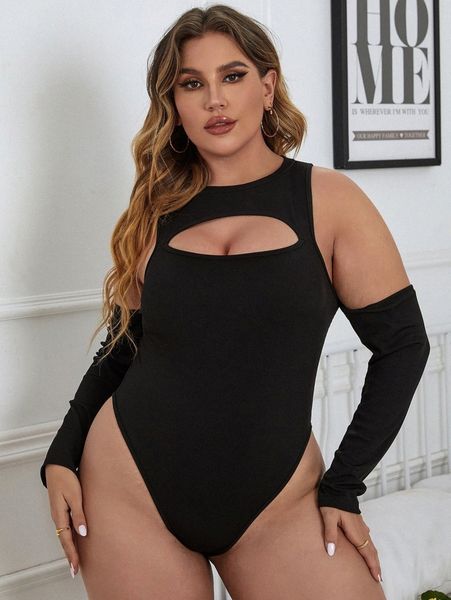 plus cut out cold shoulder bodysuit v8uq#, Black
plus cut out cold shoulder bodysuit v8uq#, Black