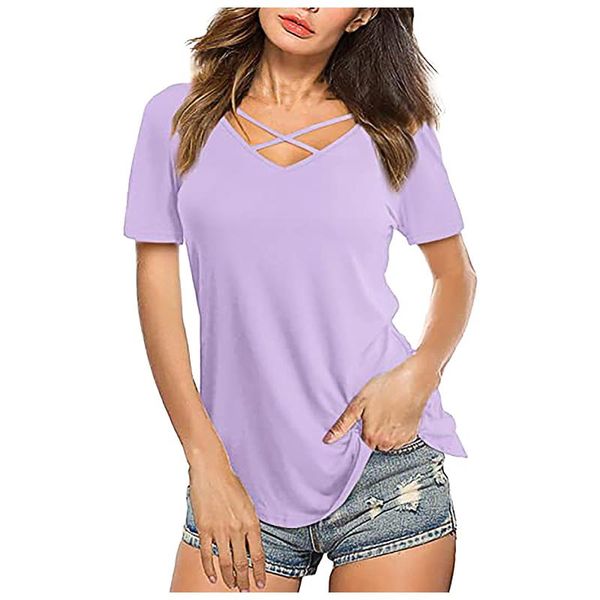 solid color cross front v-neck summer women oversized t shirt women's fashion casual short sleeve streetwear clothes t-shirt, White
solid color cross front v-neck summer women oversized t shirt women's fashion casual short sleeve streetwear clothes t-shirt, White