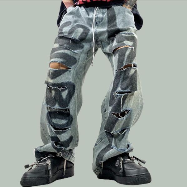 men's jeans hip hop graffiti print ripped harajuku retro letter printing wide leg pants autumn oversized baggy joggers trousers, Blue
men's jeans hip hop graffiti print ripped harajuku retro letter printing wide leg pants autumn oversized baggy joggers trousers, Blue