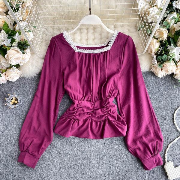 pleated waist thin long sleeve women's lace side square collar autumn solid color elegant shirts and blouse p502 blouses &, White
pleated waist thin long sleeve women's lace side square collar autumn solid color elegant shirts and blouse p502 blouses &, White