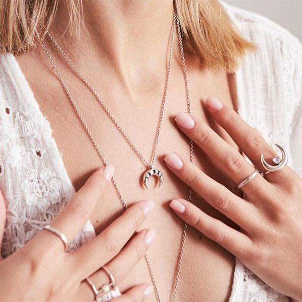 chains 2021 vintage moon metal necklace jewelry fashion retro bohemia style for women men's, Silver 
chains 2021 vintage moon metal necklace jewelry fashion retro bohemia style for women men's, Silver