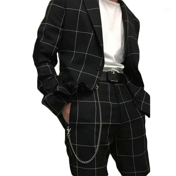 men's suits & blazers 2 pieces black men plaid jacket+pant custom made fit slim handsome formal party suit, White;black 
men's suits & blazers 2 pieces black men plaid jacket+pant custom made fit slim handsome formal party suit, White;black