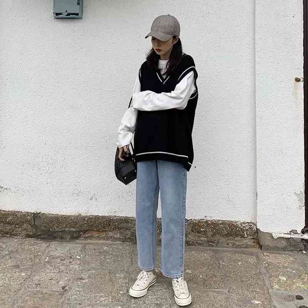 women's vests vangull women simple all-match patchwork korean style v-neck knitted sweater leisure student sleeveless female vintage oc, Black;white
women's vests vangull women simple all-match patchwork korean style v-neck knitted sweater leisure student sleeveless female vintage oc, Black;white