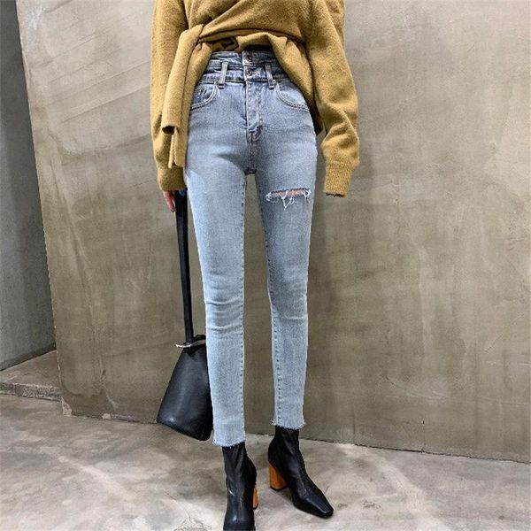 women's jeans hzirip 2021 streetwear slim denim skinny chic ankle-length woman casual hole all match solid waist pants, Blue
women's jeans hzirip 2021 streetwear slim denim skinny chic ankle-length woman casual hole all match solid waist pants, Blue