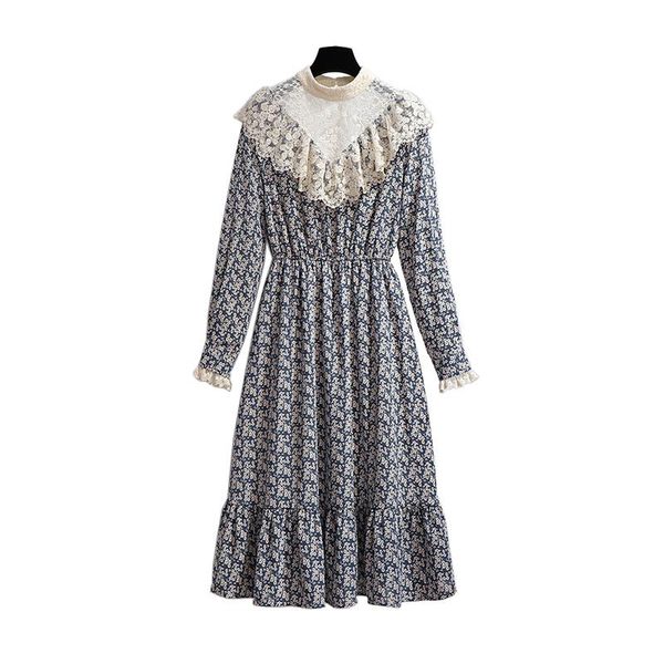 casual dresses khaki blue stand collar long sleeve lace patchwork floral autumn midi dress a-line elegant d2084, Black;gray 
casual dresses khaki blue stand collar long sleeve lace patchwork floral autumn midi dress a-line elegant d2084, Black;gray
