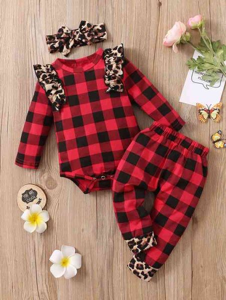 baby buffalo plaid leopard print ruffle trim bodysuit & sweatpants & headband she, Blue
baby buffalo plaid leopard print ruffle trim bodysuit & sweatpants & headband she, Blue