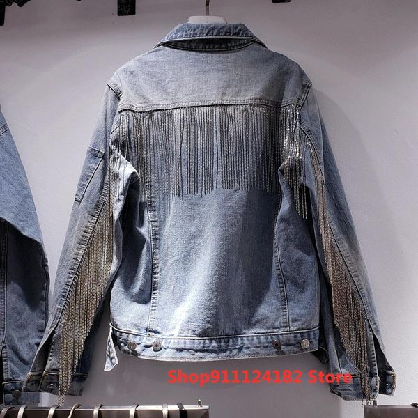 spring korean version of heavy industry chain tassels old design washed light-colored denim jacket women's trendy products jackets, Black;brown
spring korean version of heavy industry chain tassels old design washed light-colored denim jacket women's trendy products jackets, Black;brown