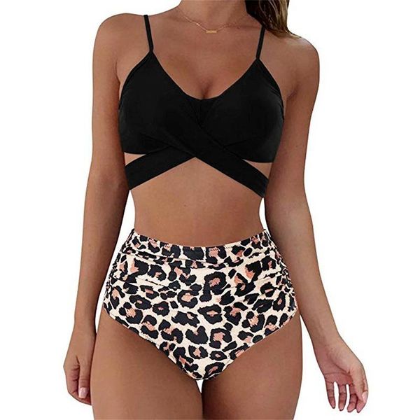 women's swimwear 2021 bikini set women print bandage bathing suit 2 piece high waist cross leopard split swimsuit beachwear, White;black
women's swimwear 2021 bikini set women print bandage bathing suit 2 piece high waist cross leopard split swimsuit beachwear, White;black