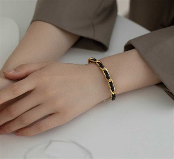 link, chain 316l titanium steel trim simple leather braided bracelet for women bohemian jewelry no fade, Black
link, chain 316l titanium steel trim simple leather braided bracelet for women bohemian jewelry no fade, Black