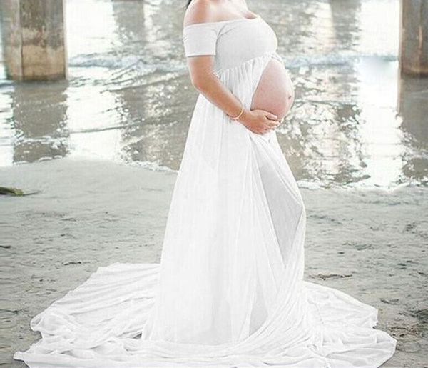 

maternity pography props pregnancy dress for po shooting off shoulderless pregnant dresses women maxi gown, White