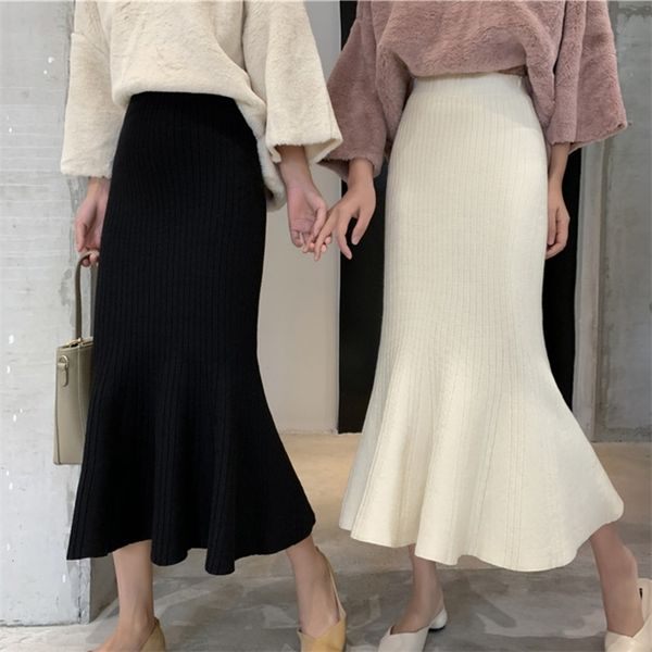 women's autumn winter knitted long skirt waist bodycon mermaid solid ruffled knit trumpet 210514, Black
women's autumn winter knitted long skirt waist bodycon mermaid solid ruffled knit trumpet 210514, Black