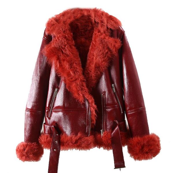 women's fur & faux 2021 woman fashion real coats luxurious genuine lamb locomotive jacket thick warm short red parka, Black
women's fur & faux 2021 woman fashion real coats luxurious genuine lamb locomotive jacket thick warm short red parka, Black
