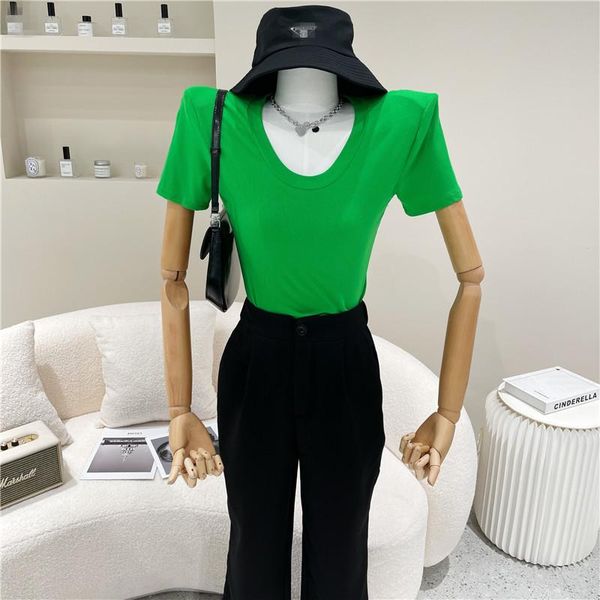 women's spring summer 2021 fashion short u-neck t-shirt thread exposed navel solid color slim bottom shirt, White
women's spring summer 2021 fashion short u-neck t-shirt thread exposed navel solid color slim bottom shirt, White