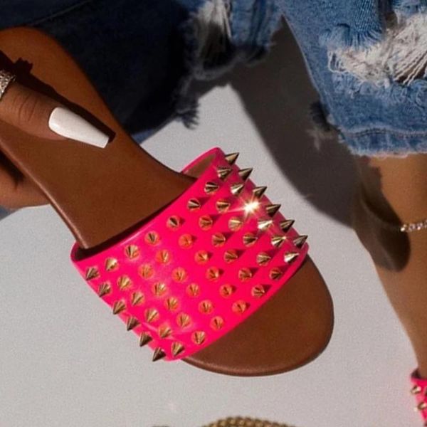 slippers women rivet ladies flat casual slides open toe outside metal decoration soft beach shoes summer female footwear, Black
slippers women rivet ladies flat casual slides open toe outside metal decoration soft beach shoes summer female footwear, Black