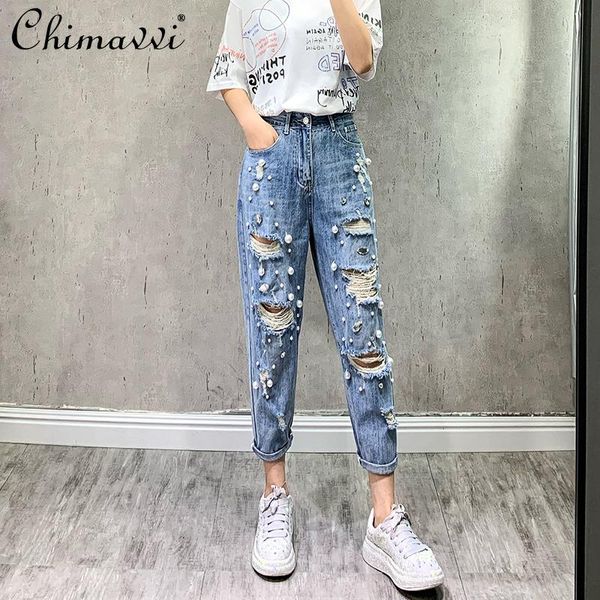 women's jeans 2021 summer beads rhinestones women ripped straight loose high waist lady cropped harem daddy baggy denim pants, Blue
women's jeans 2021 summer beads rhinestones women ripped straight loose high waist lady cropped harem daddy baggy denim pants, Blue