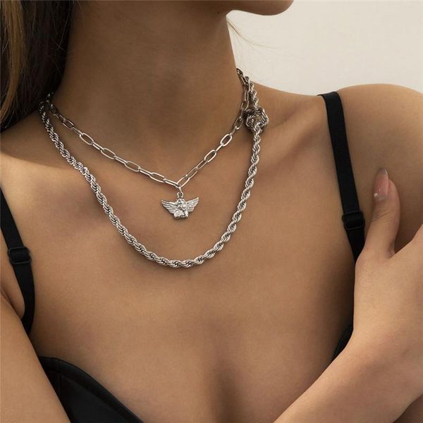 pendant necklaces retro ethnic angel twist chain knot necklace for women gold silver color double layer party jewelry
pendant necklaces retro ethnic angel twist chain knot necklace for women gold silver color double layer party jewelry