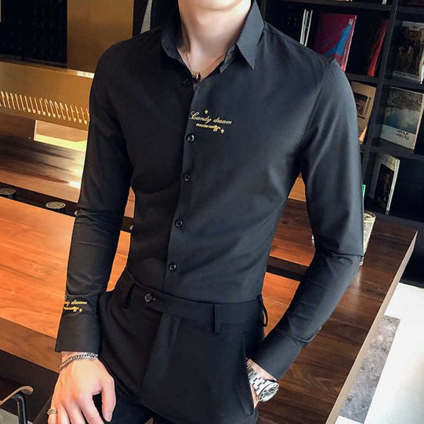 shirts for men long sleeve slim fit casual dress shirt chemise homme letter embroidery streetwear camisa masculina 210527, White;black
shirts for men long sleeve slim fit casual dress shirt chemise homme letter embroidery streetwear camisa masculina 210527, White;black
