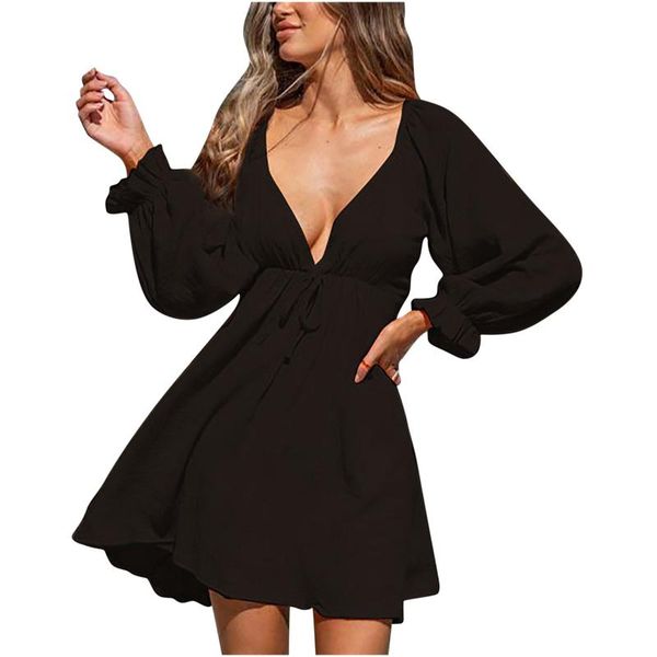casual dresses women's dress deep v-neck solid color loose fashion ladies summer backless long sleeve vestidos mujer verano 2021q4, Black;gray
casual dresses women's dress deep v-neck solid color loose fashion ladies summer backless long sleeve vestidos mujer verano 2021q4, Black;gray