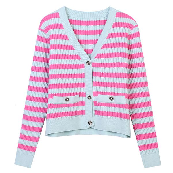 knits striped crop spring pink women long sleeve v-neck single breasted slim cropped cardigan sweater, White
knits striped crop spring pink women long sleeve v-neck single breasted slim cropped cardigan sweater, White