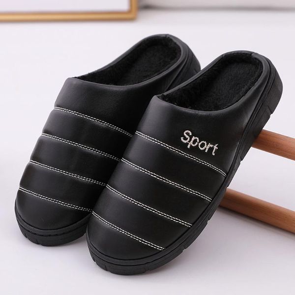 slippers 2021 men's large size home slipper black casual plus velvet warm shoes comfortable cotton stripe #g1