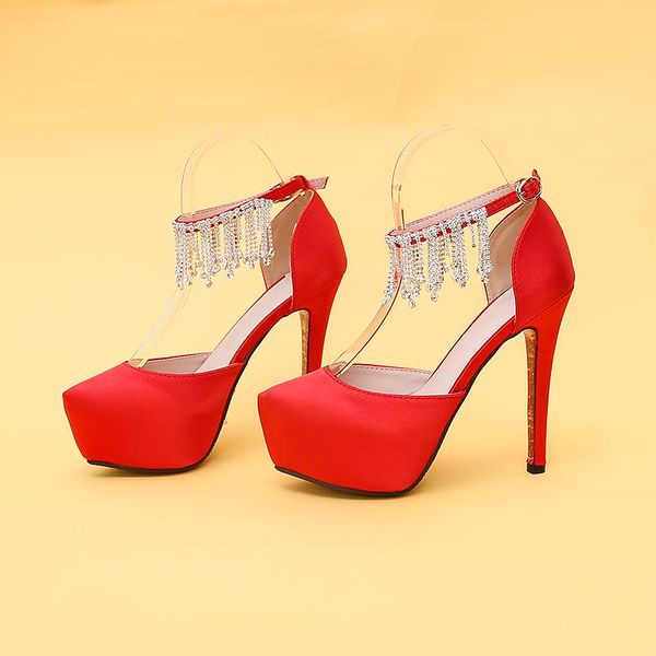 sandals summer red silk surface rhinestone tassel performance stiletto platform banquet dress pearl women's singles shoes, Black
sandals summer red silk surface rhinestone tassel performance stiletto platform banquet dress pearl women's singles shoes, Black