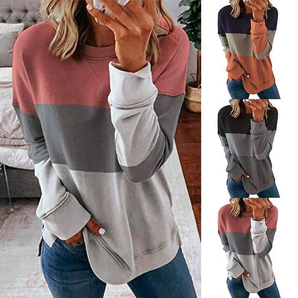 women's t-shirt 2021 autumn women sweatshirt stitching contrast color round neck long sleeve casual loose ladies clothes fashion, White
women's t-shirt 2021 autumn women sweatshirt stitching contrast color round neck long sleeve casual loose ladies clothes fashion, White