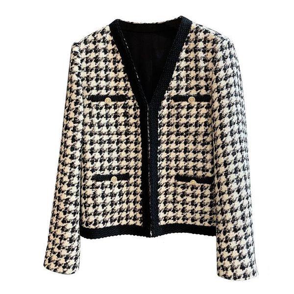 women's jackets vintage houndstooth plaid 2021 autumn ol chic v neck covered buttons tweed jacket office lady casual outwear, Black;brown
women's jackets vintage houndstooth plaid 2021 autumn ol chic v neck covered buttons tweed jacket office lady casual outwear, Black;brown