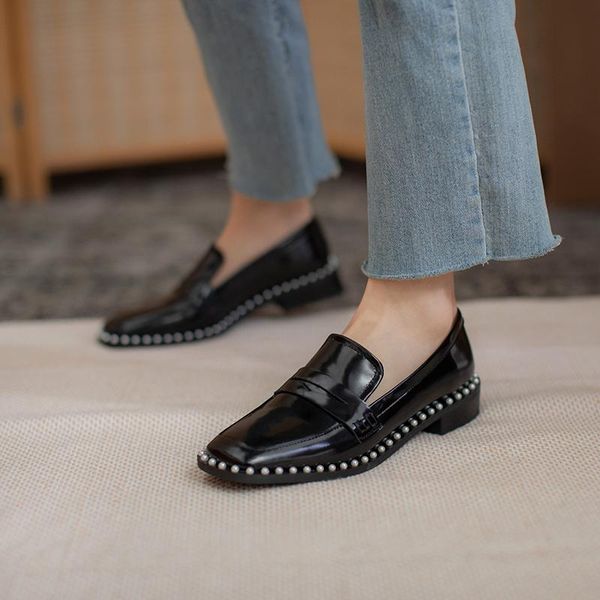 dress shoes sklfgxzy 2021 retro real leather pumps woman beads rivets fashion office work women square toe daily casual, Black
dress shoes sklfgxzy 2021 retro real leather pumps woman beads rivets fashion office work women square toe daily casual, Black