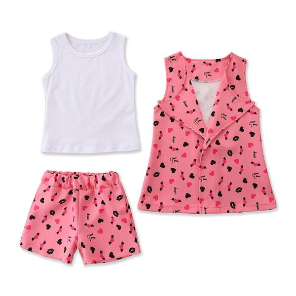 good quality factory price fashion selling children's pink heart-shaped vest + white shorts three-piece suit clothing sets
good quality factory price fashion selling children's pink heart-shaped vest + white shorts three-piece suit clothing sets
