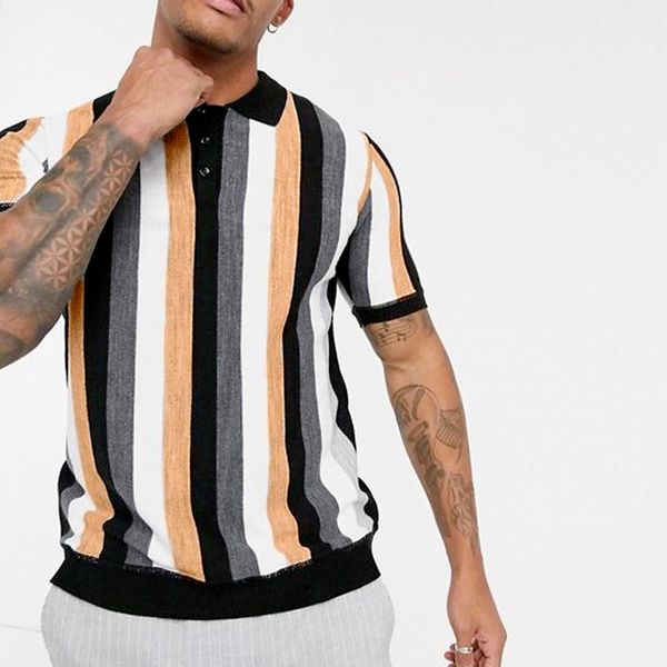 four-color vertical striped men s street polo shirt, comfortable, classic fashion, daily travel work party workout, White;black
four-color vertical striped men s street polo shirt, comfortable, classic fashion, daily travel work party workout, White;black