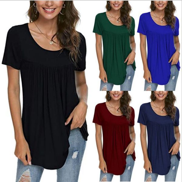 2021 european and american new round neck splicing short sleeve pleated loose casual t-shirt, White
2021 european and american new round neck splicing short sleeve pleated loose casual t-shirt, White