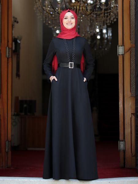 women evening dress with pearls belt islamic muslim clothing long flexible plus size made in turkey arabic dubai, Red
women evening dress with pearls belt islamic muslim clothing long flexible plus size made in turkey arabic dubai, Red