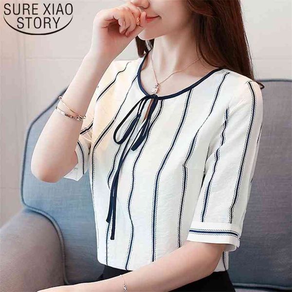 women blouse and ladies white shirts harajuku short sleeve bow chiffon striped o-neck 3913 50 210510
women blouse and ladies white shirts harajuku short sleeve bow chiffon striped o-neck 3913 50 210510
