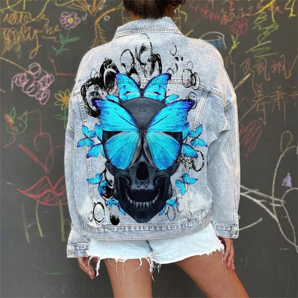 women's jackets ladies retro skull butterfly printed foreign trade denim jacket washing casual, Black;brown
women's jackets ladies retro skull butterfly printed foreign trade denim jacket washing casual, Black;brown