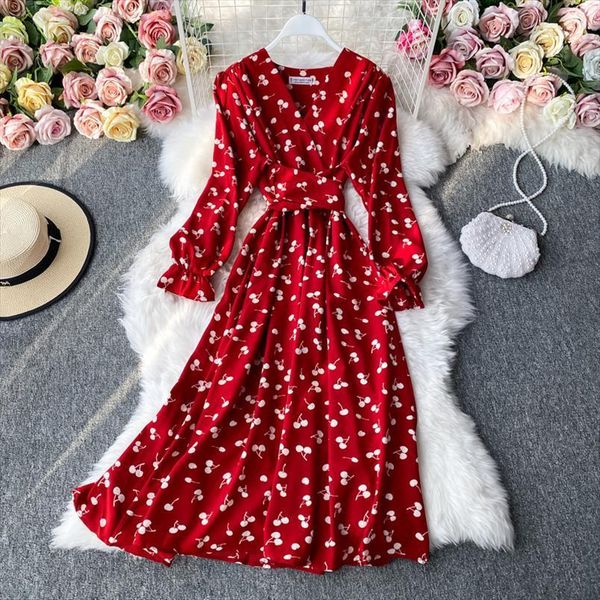 cherry elegant puff sleeve women dress vintage long party boho autumn christmas clothes red, Black;gray
cherry elegant puff sleeve women dress vintage long party boho autumn christmas clothes red, Black;gray