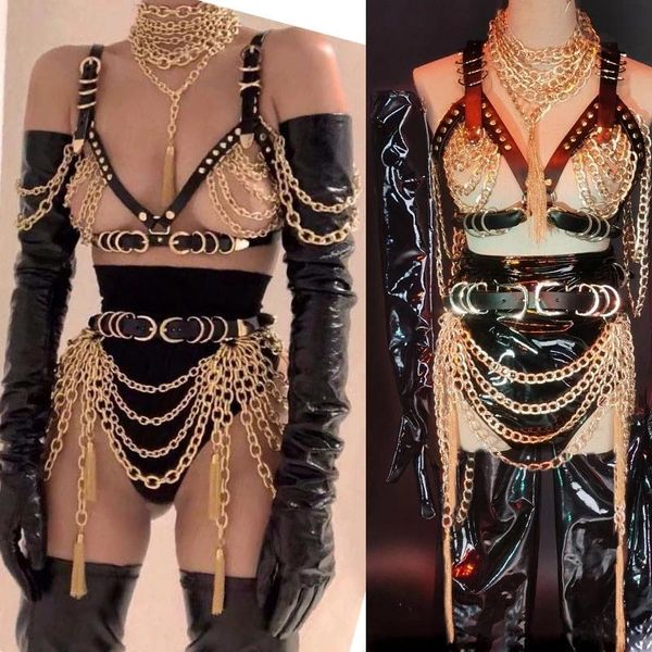 party decoration women bodysuit gold chains costume stage performance outfit nightclub show bra short rivet clothes festival
party decoration women bodysuit gold chains costume stage performance outfit nightclub show bra short rivet clothes festival