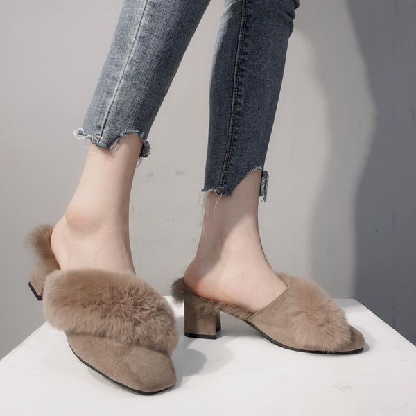slippers plush for women's fashion wear autumn and winter 2021 thick heel high square head wrap half in, Black
slippers plush for women's fashion wear autumn and winter 2021 thick heel high square head wrap half in, Black