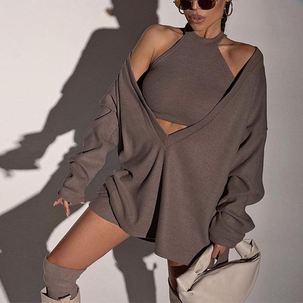 women's tracksuits cotton vest v-neck pullover two-piece women set long-sleeved loose tank suit female 2021 autumn lady streetwear, Gray
women's tracksuits cotton vest v-neck pullover two-piece women set long-sleeved loose tank suit female 2021 autumn lady streetwear, Gray