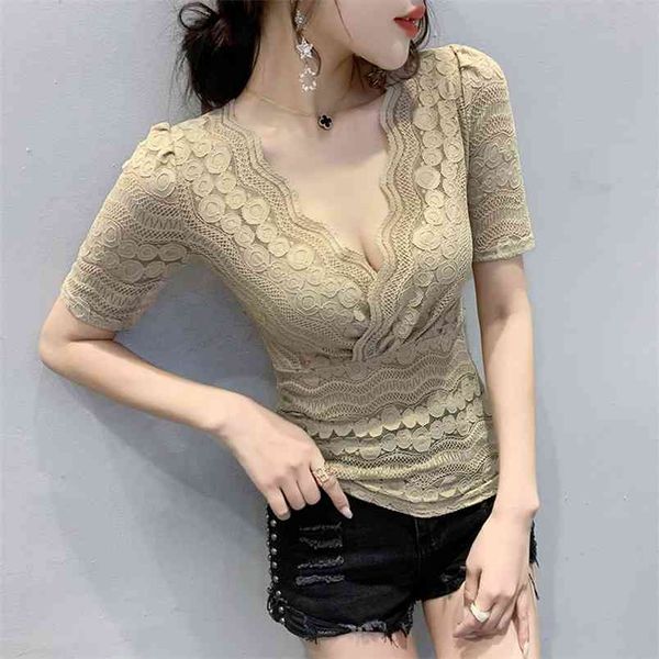 women lace blouse tshirt summer elegant short sleeve v-neck shirt the 210507, White
women lace blouse tshirt summer elegant short sleeve v-neck shirt the 210507, White