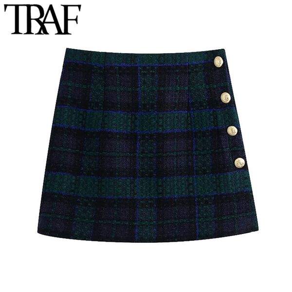 women chic fashion with buttons tweed mini skirt vintage high waist back zipper female skirts mujer 210507, Black
women chic fashion with buttons tweed mini skirt vintage high waist back zipper female skirts mujer 210507, Black