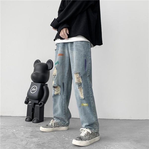 men's jeans houzhou baggy painted denim trousers male pants for men loose summer graffiti ripped korean streetwear hip hop, Blue
men's jeans houzhou baggy painted denim trousers male pants for men loose summer graffiti ripped korean streetwear hip hop, Blue