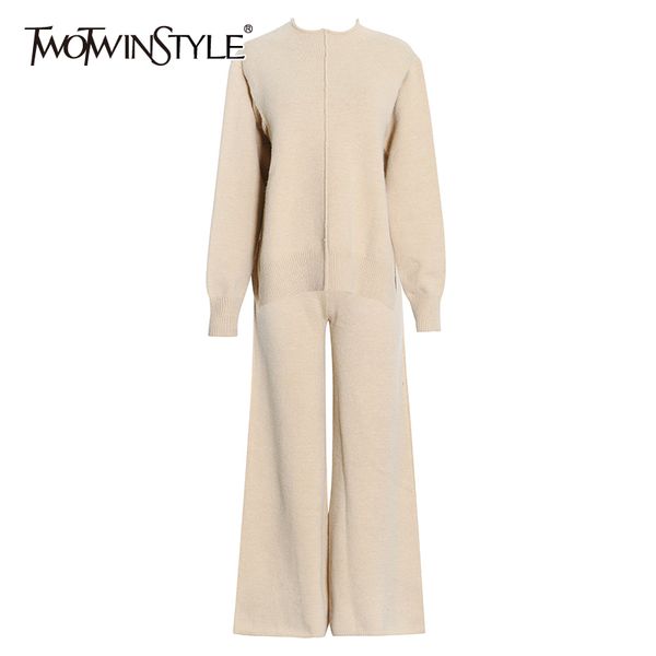 twotwinstyle minimalist knitted two piece set for women o neck long sleeve sweater wide leg pants casual sets female new 210428, White
twotwinstyle minimalist knitted two piece set for women o neck long sleeve sweater wide leg pants casual sets female new 210428, White