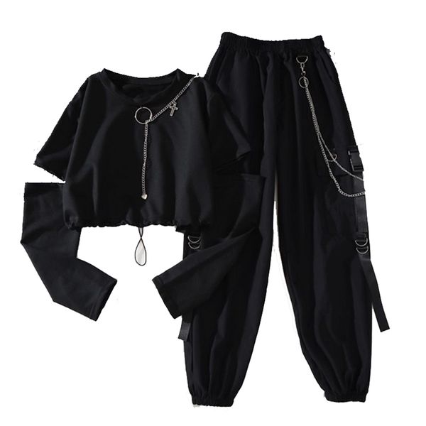 spring autumn women harajuku cargo pants handsome cool two-piece suit chain long sleeve+ribbon pants 211101, Black;white
spring autumn women harajuku cargo pants handsome cool two-piece suit chain long sleeve+ribbon pants 211101, Black;white