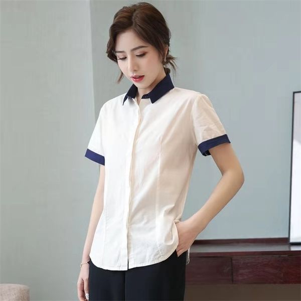 arrival summer women slim short sleeve covered button blouse turn-down collar patchwork cotton casual shirts w233 210512, White
arrival summer women slim short sleeve covered button blouse turn-down collar patchwork cotton casual shirts w233 210512, White
