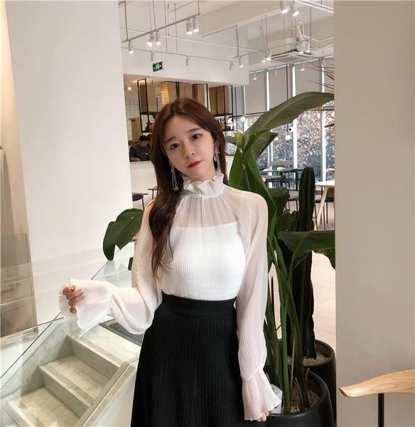women's blouses & shirts clothing spring autumn perspective chiffon blouse fashion brand ruffles collar long sleeve basic, White
women's blouses & shirts clothing spring autumn perspective chiffon blouse fashion brand ruffles collar long sleeve basic, White