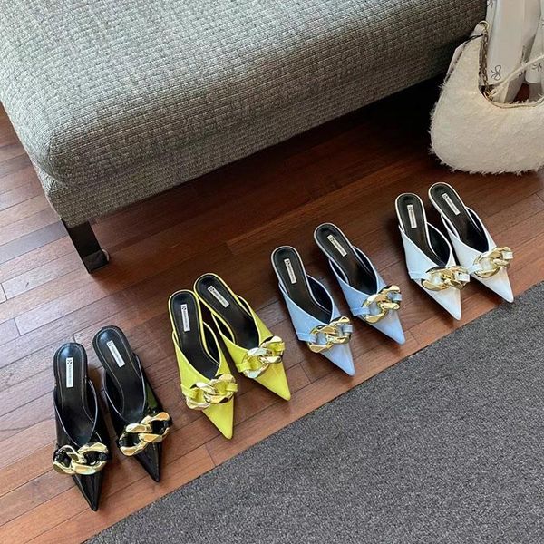 fashion brand gold chain women slipper pointed toe slip on mules shoes for ladies elegant summer low heel sandal slides slippers, Black
fashion brand gold chain women slipper pointed toe slip on mules shoes for ladies elegant summer low heel sandal slides slippers, Black