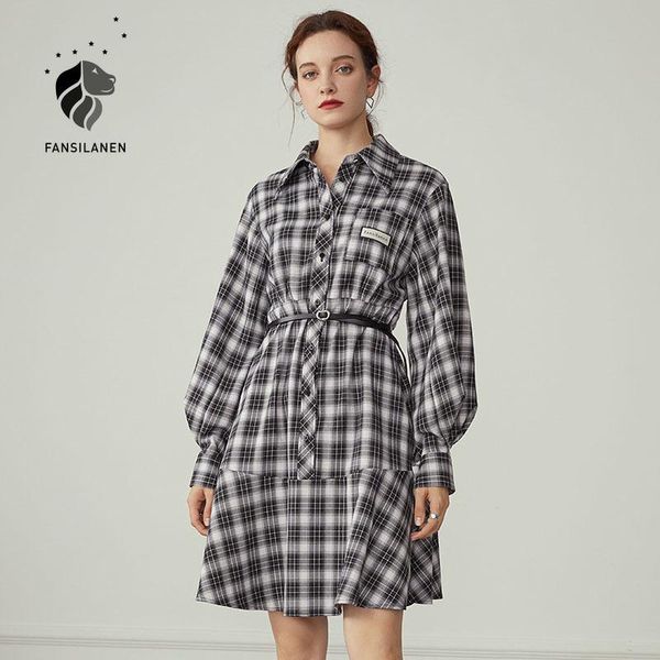 lantern sleeve vintage plaid shirt dress women belt elegant office midi female slim casual autumn winter dresses, Black;gray
lantern sleeve vintage plaid shirt dress women belt elegant office midi female slim casual autumn winter dresses, Black;gray