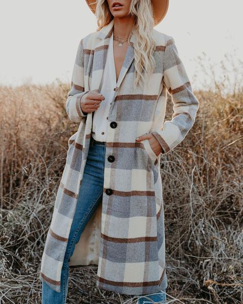 women's wool & blends casual fashion plaid coat women 2021 autumn winter x-long outwear slim female clothing high street blend coats, Black
women's wool & blends casual fashion plaid coat women 2021 autumn winter x-long outwear slim female clothing high street blend coats, Black